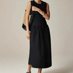 J.CREW Hyacinth Poplin Corset Drop Waist Midi Dress Black Cotton Sz M Tall NWT